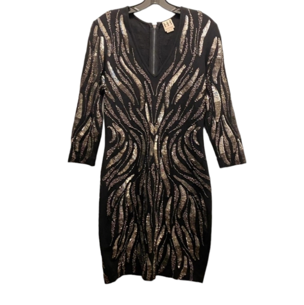 Haute Hippie embellished stretch black dress M